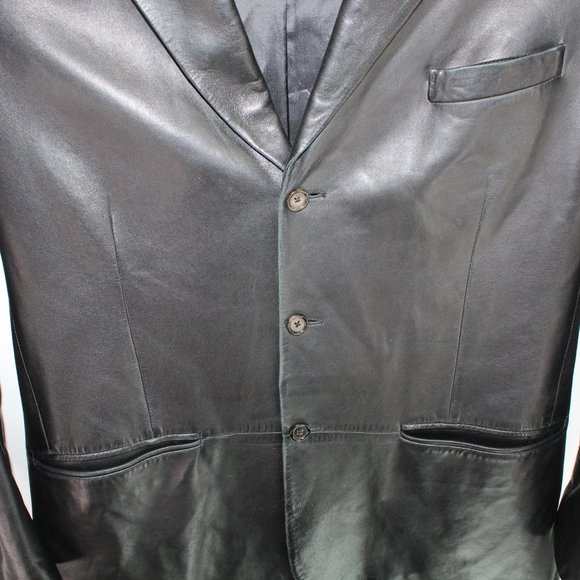 Ralph Lauren Purple Label Men L Black Lambskin Leather Suit Jacket Made in Italy - Picture 5 of 12